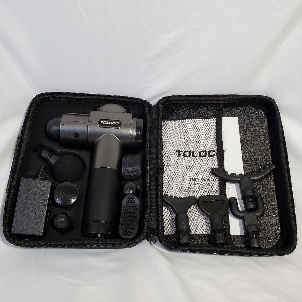 Toloco EM26 Black Portable Deep Tissue Handheld Percussion Massage Gun, New